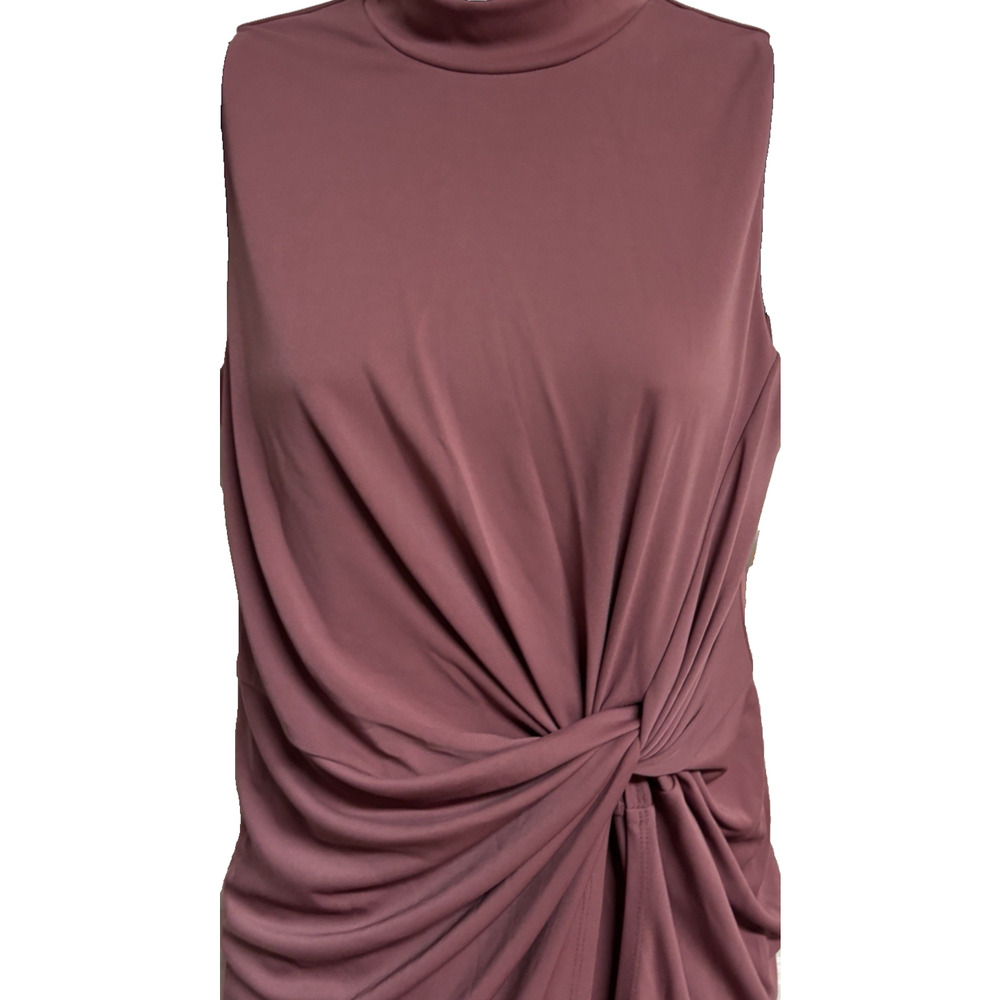 Bar III Womens Ruched Side Sheath Dress Mauve Sleeveless Mock Neck Medium New - Picture 2 of 9